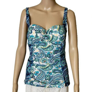 Sweet Escape Blue and White Paisley Swim Top Tankini size 10